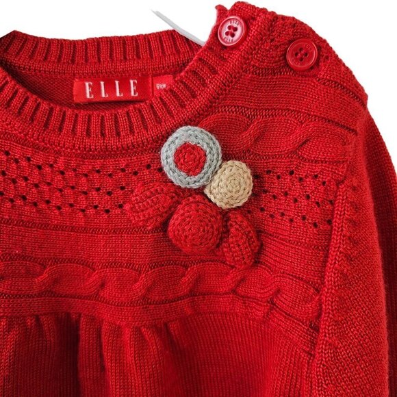 Elle Red Knit Baby Girl Dress 3-6Mo/61cm Wool Blend Long Sleeve Round Neck - Picture 2 of 7